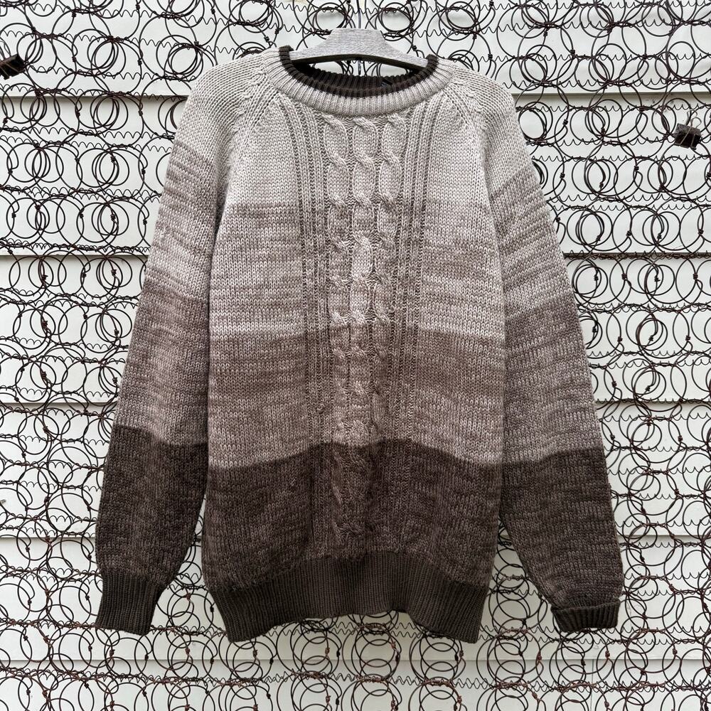 Vintage 80s 90s Sweater Graphix Brown Tan Ombre Fisherman Grandpa Cafe Mocha XL